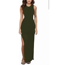 Meenew Women's Summer Maxi Long Bodycon Dress - Army Green Size M -