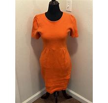 Cremieux Neon Orange Sheath Dress Short Sleeve Stretch Knit Size XS