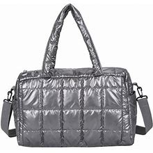 Yucurem Retro Lattice Quilted Shoulder Bags, Large Pure Color Nylon Crossbody Bag For Autumn Winter (Silver)