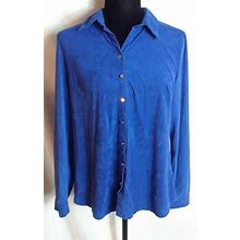 Kim Rogers Petites Womens Top PL Royal Blue Button Front Roll Tab Sleeve Soft
