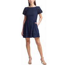 Jessica Howard Petite Lace-Trim Fit & Flare Dress - Navy - Size 8P