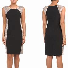 R&M Richards Dresses | R&M Richards Petite Embroidered Sequin Dress | Color: Black/Tan | Size: 10P