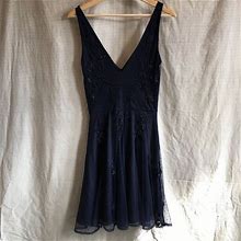 Zara Dresses | Zara Navy Beaded Dress With Sheer Overlay S | Color: Blue | Size: S