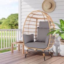 Segmart Wicker Egg Chair, Oversized Indoor Outdoor Patio Lounger W/ 5 Cushions, 440Lb Capacity, Steel Frame For Garden, Backyard, Living Room, Light G