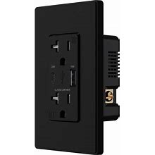 20W USB Wall Outlet With Type A And Type C USB Ports For Power Delivery And Quick Charge, W/Wall Plate, Black (2 Pack)