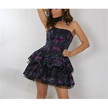 Betsey Johnson Dresses | Vintage Betsey Johnson Purple Strapless Floral Ruffle Mini Dress Size 4 | Color: Purple | Size: 4