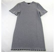 Banana Republic Pom Pom Dress Womens Medium Gray Knit Short Sleeve