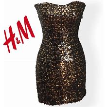 H&M Dresses | H&M Black & Gold Sequins Mini Dress Nwot - Size 8 | Color: Black/Gold | Size: 8