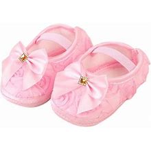 Towed22 Baby Girls Bowknot Mary Jane Flats Soft Rubber Sole Toddler Walking Shoes Princess Crib Wedding Dress Shoes(Pink,4)