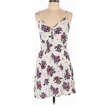 Divided By H&M Casual Dress - A-Line Plunge Sleeveless: Ivory Floral Dresses - Women's Size 14