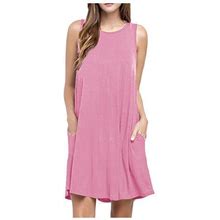 Wendunide 2024 Clearance Sales, Dresses For Women 2024 Women O Neck Casual Pockets Sleeveless Above Knee Dress Loose Party Dress Pink