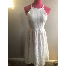 Aqua White Lace Dress Size Medium Az-00000433