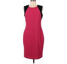 Calvin Klein Cocktail Dress - Sheath Crew Neck Sleeveless: Burgundy Color Block Dresses - Women's Size 8