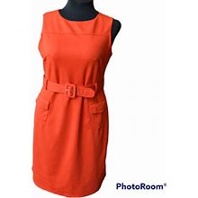 Merona Dresses | Classic Bold Orange Merona Belted Knee Length Dress | Color: Orange | Size: 16