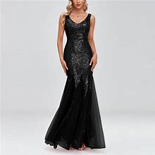 Levmjia Womens Formal Dresses Petite Women's Sexy Dress Formal Gowns Evening Dresses V-Neck Sleeveless Party Club Dress Black