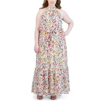 Julia Jordan Print Belted Tiered Maxi Dress In Blush Multi At Nordstrom, Size 18W