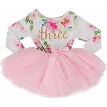 Grace & Lucille Toddler Birthday Dress (3Rd Birthday) (Pink Floral Long Sleeve, Flat Heart Gold, 3T)