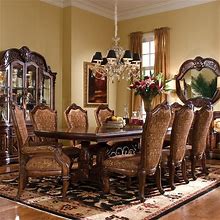 AICO 8Pc Windsor Court Rectangular Dining Table Set With China Cabinet