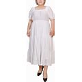 Ny Collection Plus Size Short Sleeve Tiered Midi Dress - White - Size 2X