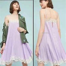 Anthropologie Petite Romantic Purple Pleated Lace Trim Swing Dress