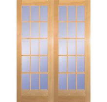 60 in. X 80 in. 15-Lite Clear Wood Pine Prehung Interior French Door