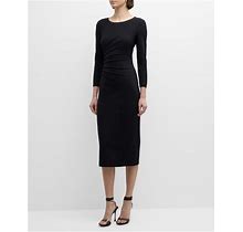 Emporio Armani Pleated Jersey Midi Sheath Dress, Black, Women's, 16, Casual & Work Dresses Jersey Dresses