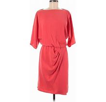 St. John Casual Dress Crew Neck 3/4 Sleeve: Red Print Dresses - Women's Size 2