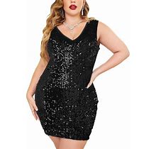 IN'voland Womens Sequin Dress Plus Size V Neck Party Cocktail Sparkle Glitter Evening Stretchy Mini Bodycon Dresses