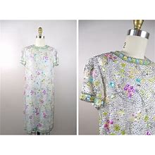 60S Hand Beaded Dress / 1960'S Couture Vintage Pastel Floral Sequin Embellished Dress