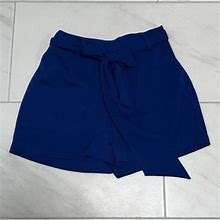 A Day Royal Blue High-Rise Tie Waist Pull-On Shorts Pockets Size Small