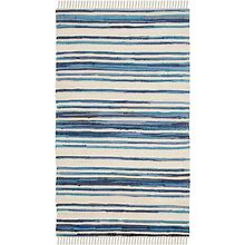 SAFAVIEH Rag Rug Collection Accent Rug - 2' X 3', Ivory & Blue, Handmade Boho Stripe Cotton, Ideal For High Traffic Areas In Entryway, Living Room,