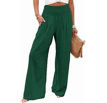 PURPEARL Palazzo Pants For Women Wide Leg High Waist Linen Trousers Stretchy Fall Casual Loose Comfy Pant With Pockets