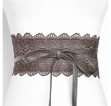 Focusnorm Womens Lace Obi Belt Faux Leather Wrap Self Tie Waist Belt Cinch Boho Dress Belts