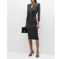 Giorgio Armani Tab-Front Gathered Jersey Sheath Dress, Solid Dark Grey, Women's, 28, Casual & Work Dresses Jersey Dresses