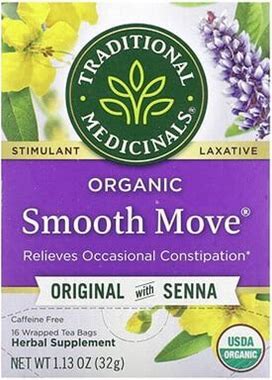 Traditional Medicinals, Organic Smooth Move, Original With Senna, Caffeine Free, 16 Wrapped Tea Bags, 0.07 Oz (2 G) Each, TRA-00009
