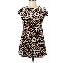 Love On Tap Casual Dress Crew Neck Short Sleeve: Tan Leopard Print Dresses - Women's Size 7