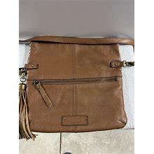 Lucky Brand Chestnut Brown Leather Tassel Crossbody Flap Purse Bag