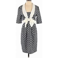 Hi There From Karen Walker Casual Dress Plunge 3/4 Sleeves: Black Polka Dots Dresses - Women's Size 6
