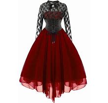 Tuwabeii Fall & Winter Dresses For Women,Women's Fashion Gothic Style Banquet Festival Dress Lace Vintage Dress Chiffon Long Sleeve Dress