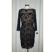 Jessica Howard W/Tag Black Lace Ruched 3/4 Sleeve Knee Length Dress Sz