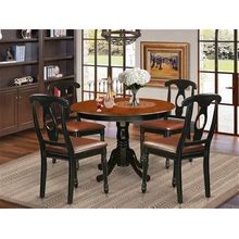 East West Furniture HLKE5-BCH-LC 5 Piece Kitchen Table & Chairs Set Includes A Round Dining Room Table With Pedestal And 4 Faux Leather Upholstered
