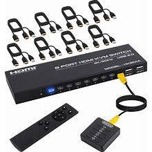 DGODRT 8 Port HDMI KVM Switch, 4K@60Hz HDMI KVM Switch For 8 Computers Share 1 HD Monitor And 4 USB Devices, Including 8 HDMI Cables And Remote