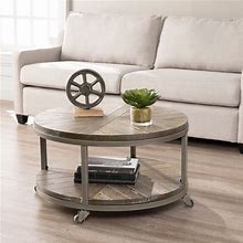 SEI Furniture Kenya Industrial Rustic Round Wood Coffee Table With Shelf