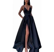 Pxiakgy Dresses For Women Womens Dresses Women's Slim Fit Halter Dress Deep V Split Party Evening Dress Black+M
