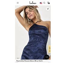 Lulus Desirable Dream Navy Blue Jacquard Satin Midi Dress Xl