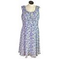 Northstyle Women 18W Floral Chiffon Midi Dress Blue White Summer