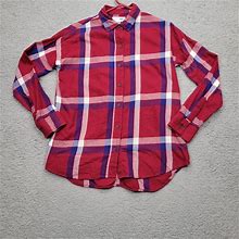 Old Navy Shirt Women's Small Red Blue Plaid Long Sleeve Button Up