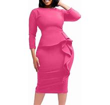 Asfgimuj Party Dresses For Women 2024 Elegant Bodycon Ruffle Short Sleeve Midi Pencil Dress Dress Work Dress