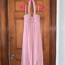 Betsy & Adam Dresses | Light Pink Dress With Beaded Halter Straps | Color: Pink/Silver | Size: 6P