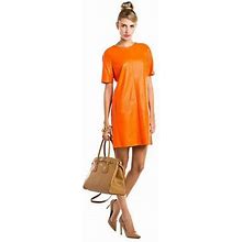 Vince Dresses | Vince Lamb Leather Persimmon Perforated Dress S | Color: Orange | Size: S